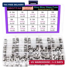 15 Values150pcs Slow Blow Glass Fuses Assorted Kit 6x30mm, 250V 0.5A, 1A, 2A, 3A
