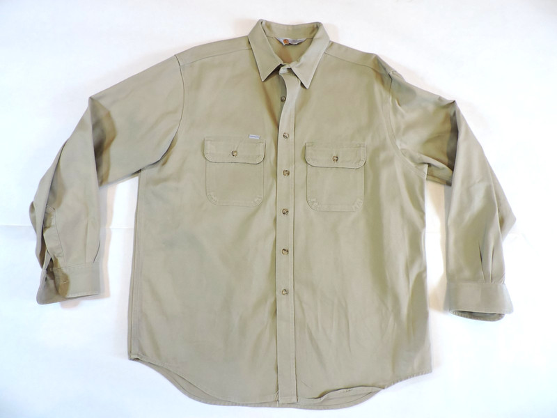 Carhartt Mens Rugged Outdoor Wear Long Sleeve Khaki Shirt X-Large Free Shipping