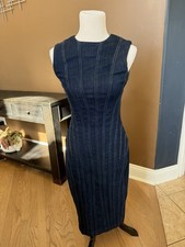 GAP Studio Denim Midi Dress Size 8 Dark Wash Structured Panel Sheath Stretch