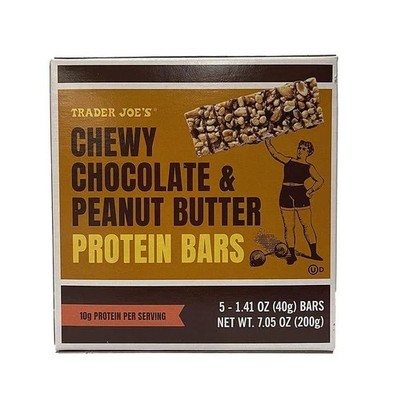 Trader Joe's Chewy Chocolate Peanut Butter Protein Bars 5 Count 10g Protein
