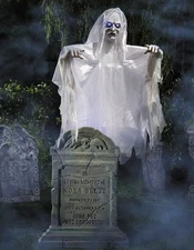 6 FT ANIMATED GHOST WOMAN OVER TOMBSTONE ANIMATRONIC HALLOWEEN PROP