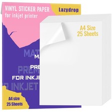 Premium Printable Vinyl Sticker Paper for Inkjet Printer - 25 Matte White Wat...