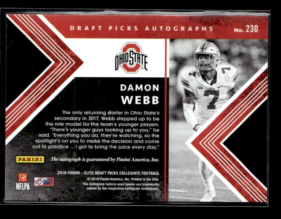 Damon Webb 2018 Elite Draft PIcks RC Auto - Image 2 of 2