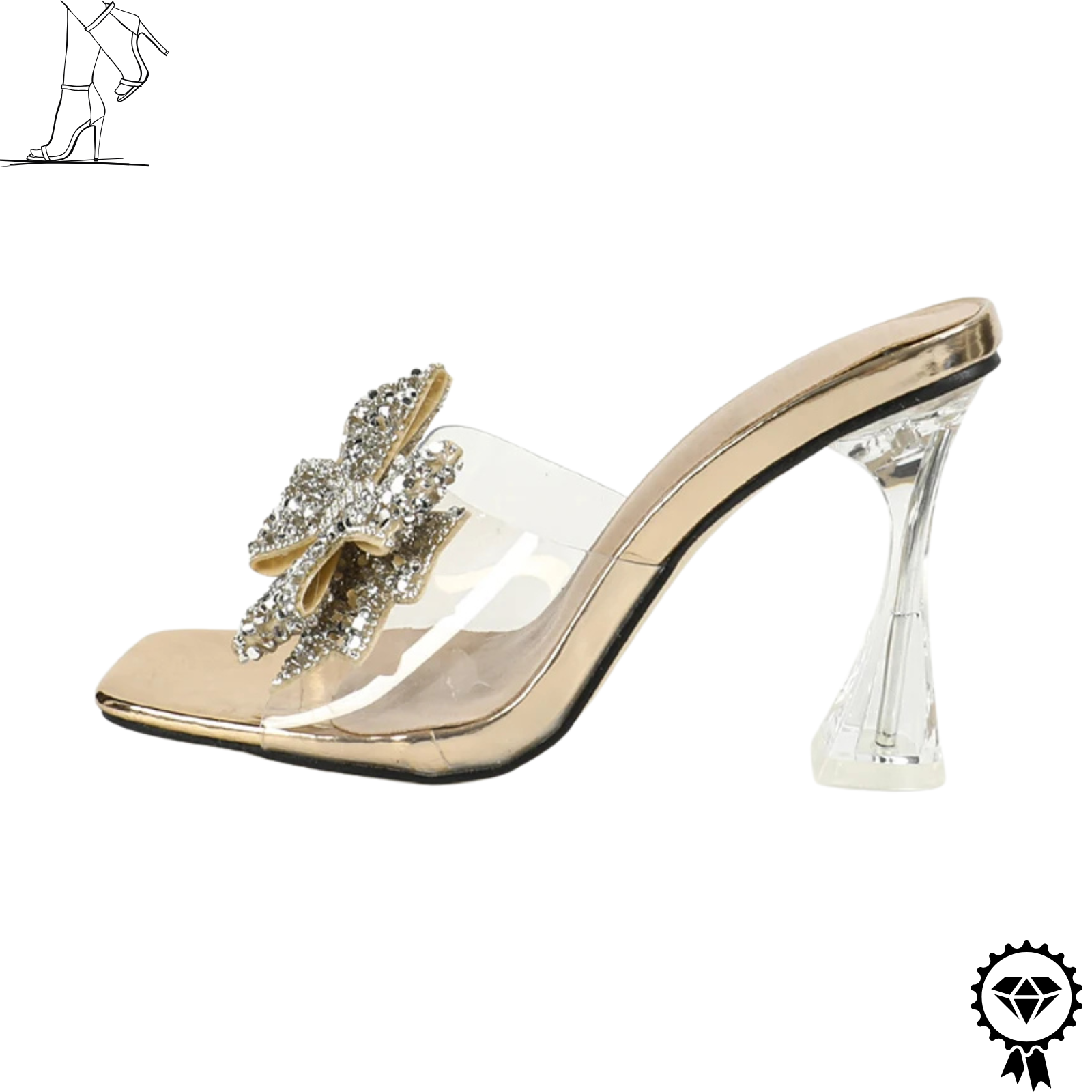 Sequined Gold Women Butterfly Knot Clear High Heels Sandals Summer Slippers