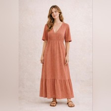 Anthropologie Tiered Viscose Blend Boho Quiet Luxury Maxi Dress, Small