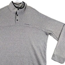 Eddie Bauer Mens Gray Fleece Pullover Sweatshirt 2XL Snap Neck Embroidered Logo