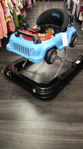 Jeep Baby Walker Walking Aid with Activity Tray Steering Wheel Blue Black Red