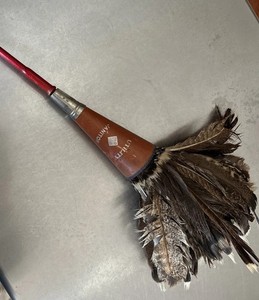 Vintage Antique Primitive Feather Maid Duster With Wooden Handle