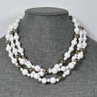 Vintage Milk Glass and Gold-tone Beads 3 Strand Necklace 18”