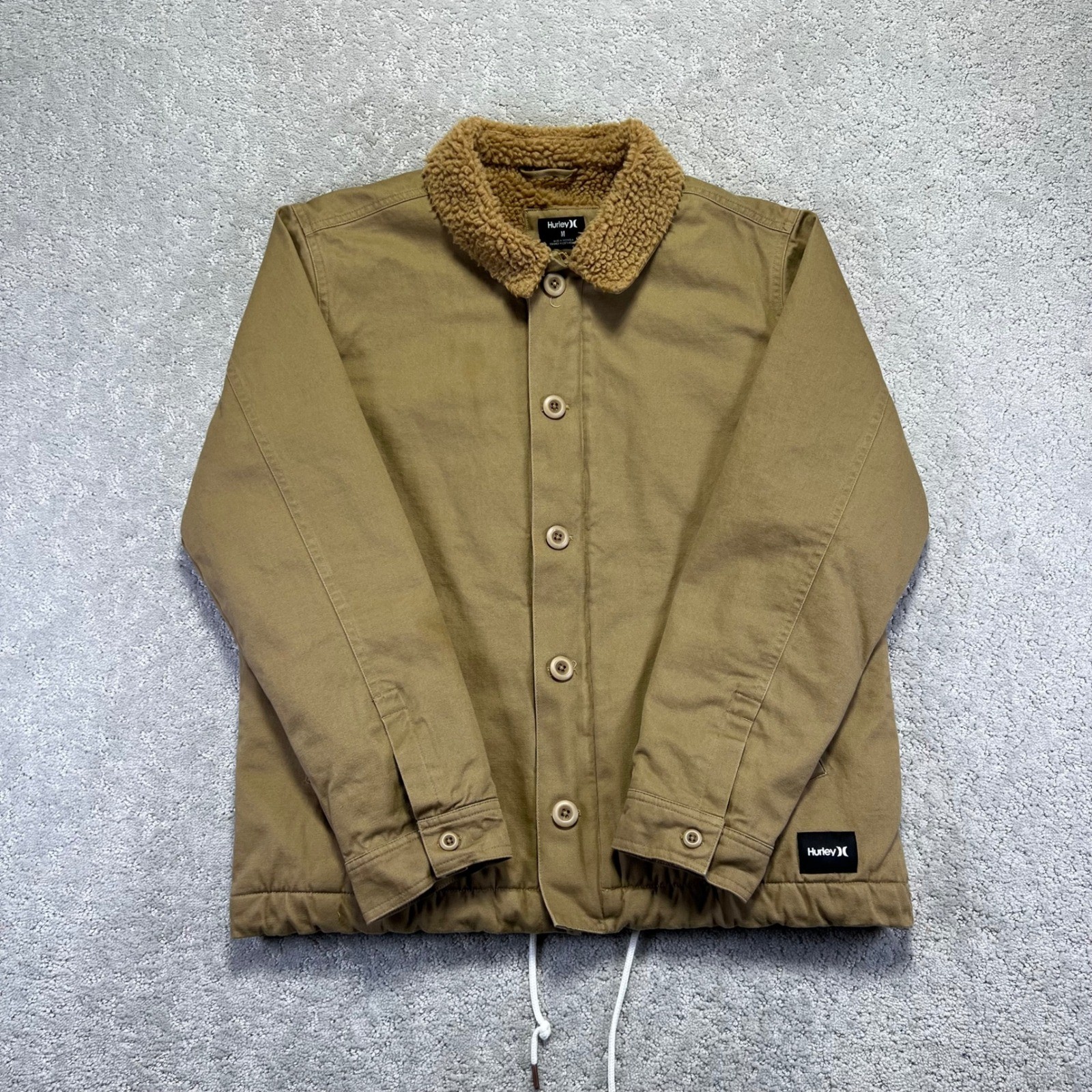 Hurley Jacket Mens Medium Tan Sherpa Lined Military Utility Outdoor Workwear