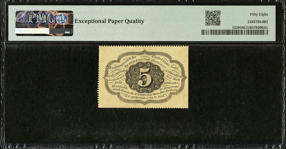 PMG ChAU 58. FR# 1229 Fractional 1862 Union Currency 5c, Civil War FIRST Issue - Image 2 of 4