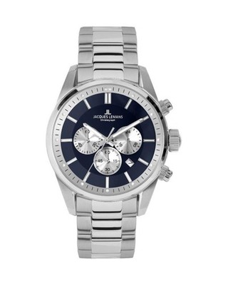 JACQUES LEMANS Men Quartz Casual Watch Classic Dress Blue Dial Waterproof Round 
