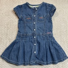 Vintage Y2K OshKosh Toddler Denim Floral Embroidered Pleated Dress Size 3T