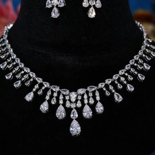 Cubic Zirconia Bridal Party Wedding Necklace Earrings Jewelry Set Bride Clear