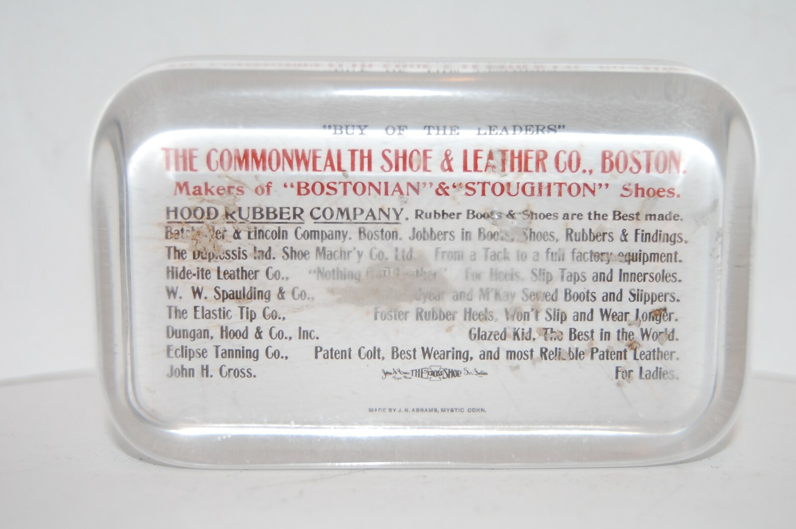 Antique Advertising Paperweight COMMONWEALTH SHOE & LEATHER Boston