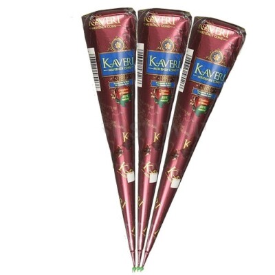 3 ORGANIC DARK BROWN KAVERI HENNA BRIDAL MEHNDI CONE WHOLESALE