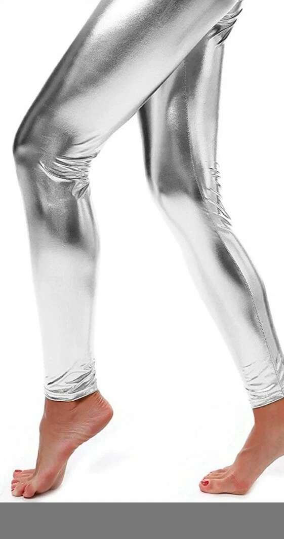 Ladies Full length Spandax Metallic Silver Leggings in Sizes M And L