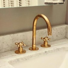 Unlacquered Solid Brass Vathroom Vanity 3 Holes Bathroom Faucet Deck Mount