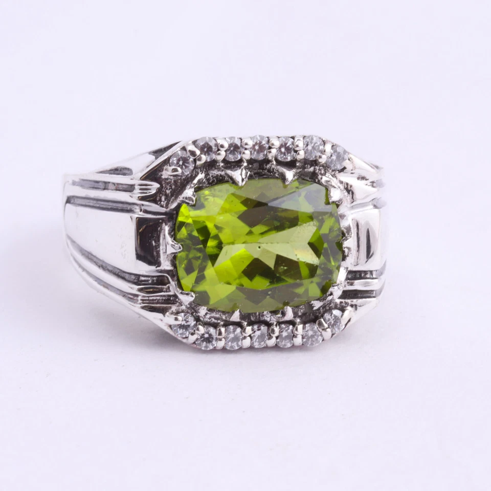 Genuine Peridot Men's Ring 925 Sterling-Silver Ring Handmade Ring Wedding Ring - Image 2 of 4