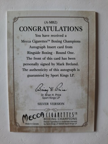 2009 Ringside Mecca Cigarettes Sport Kings Silver #A-MB2 Mark Breland Auto # - Picture 2 of 2