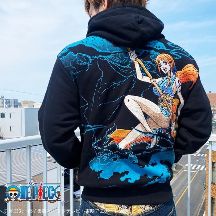 ONE PIECE Wano Country Arc Nami Zip Hoodie Black Embroidery Unisex