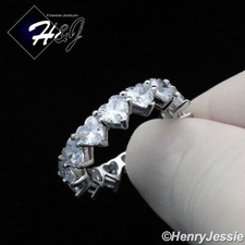 WOMEN 925 STERLING SILVER ICY CUBIC ZIRCONIA HEART SILVER ETERNITY BAND RING 151