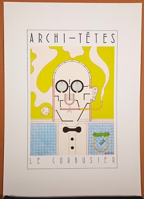 Unframed Lithograph ''Le Corbusier '' by Louis Hellman - Archi-tetes Series