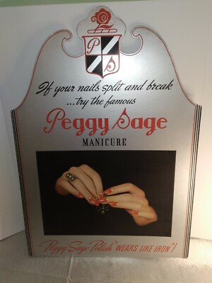 Vintage Peggy Sage Cardboard Store Display Ad Nail Polish Printed in USA