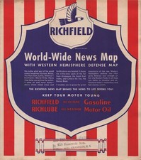 1941 RICHFIELD, World Wide Map - Red Top Service Station - Cranston Rhode Island