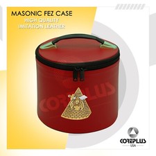 Core Plus Group Masonic Maroon Embroidered Fez Cap Case, Imitation Leather