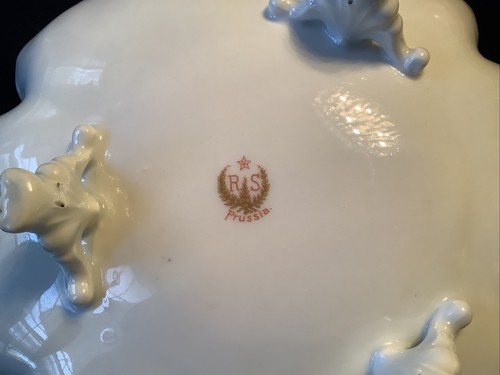 RS Prussia Hand Painted Dogwood and Evergreen Footed Bowl With Gold - Picture 9 of 10