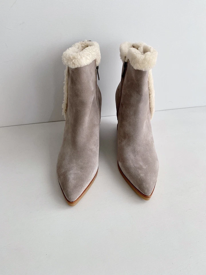 ✨Nuevos botines de cuña MARC FISHER Brendan de gamuza con ribete de piel de oveja grises para mujer talla 9M Foto 3 de 4