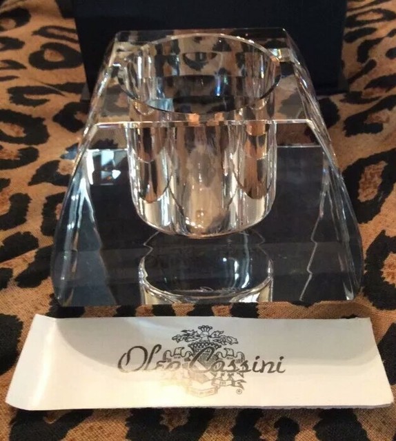 NEW OLEG CASSINI Signed Crystal Glass Votive Candle Holder Vintage 80's