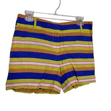 Ann Taylor Loft Shorts Womens 4 Multi Colored Striped Linen Blend 4" Inseam