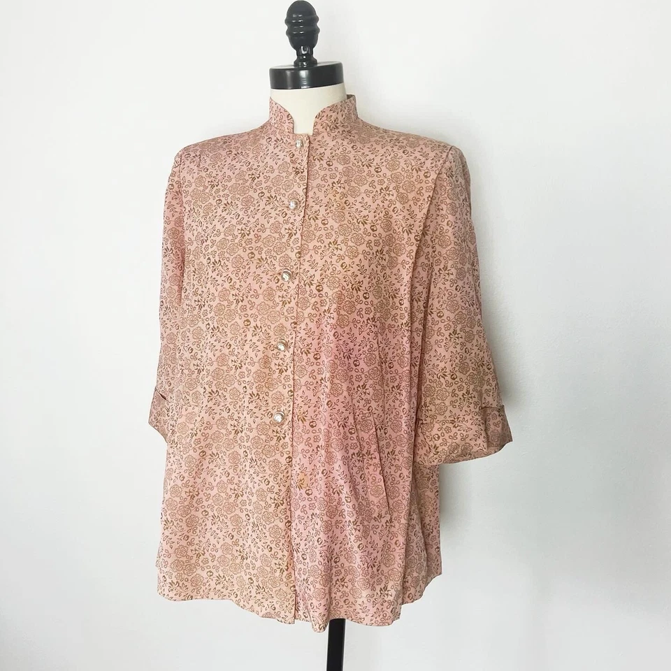 Mrs America Of California 40s Vintage Pink Gold Rayon Maternity Blouse Top L - Image 3 of 4