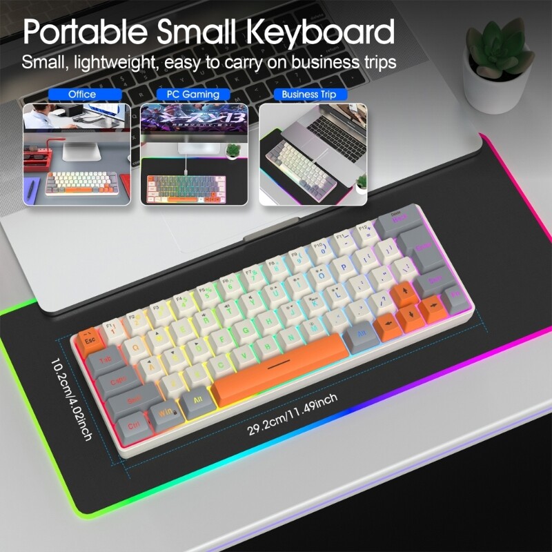 63-Key Mechanical Gaming Keyboard with LED Backlit for Home Office Use