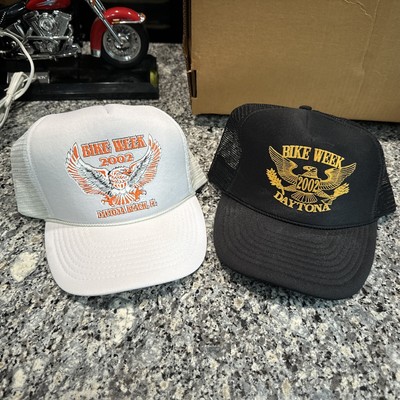 Lot Of (2) 2002 Trucker Hat Bike Week Daytona Beach Cap Motorcycle Black Eagle