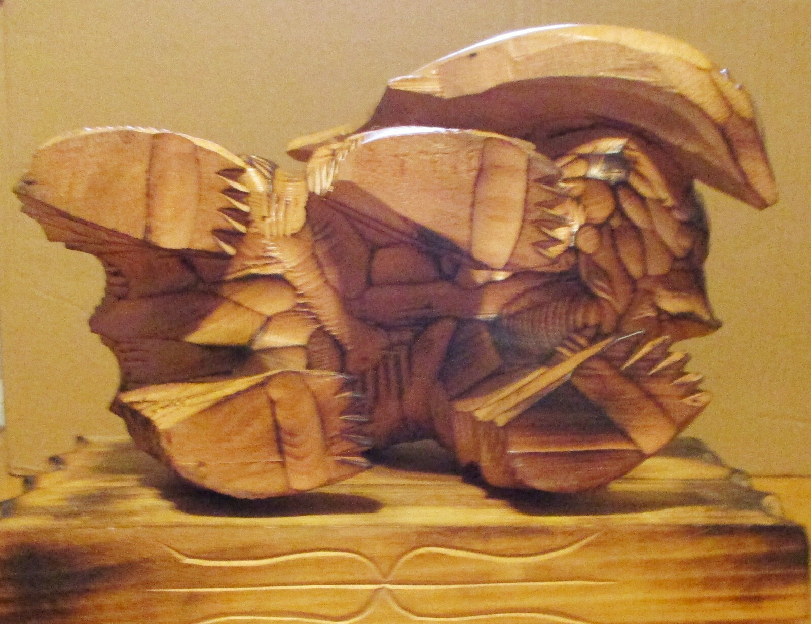 Rare Vintage Large Japan Ainu Bear with Salmon Hokkaido with Freestanding Base