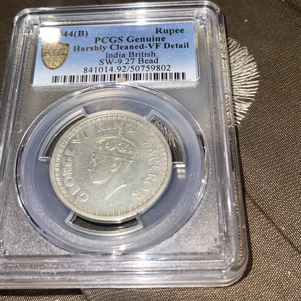 1944 (B) Large SW-9.27 BEAD India British Silver Rupee PCGS Gold VF Details 🌟🌟 - Image 3 of 4