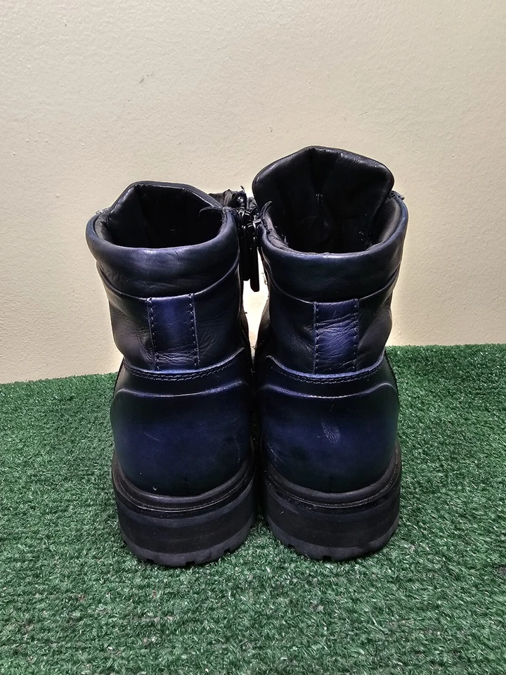 Botas de combate Santoni 2 tonos de cuero negro azul para hombre con cremallera lateral al tobillo talla 7,5 Foto 3 de 4