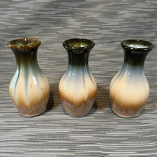 Vintage Mid Century Modern Ceramic Bud Vase Drip Glaze 5" Tall x3