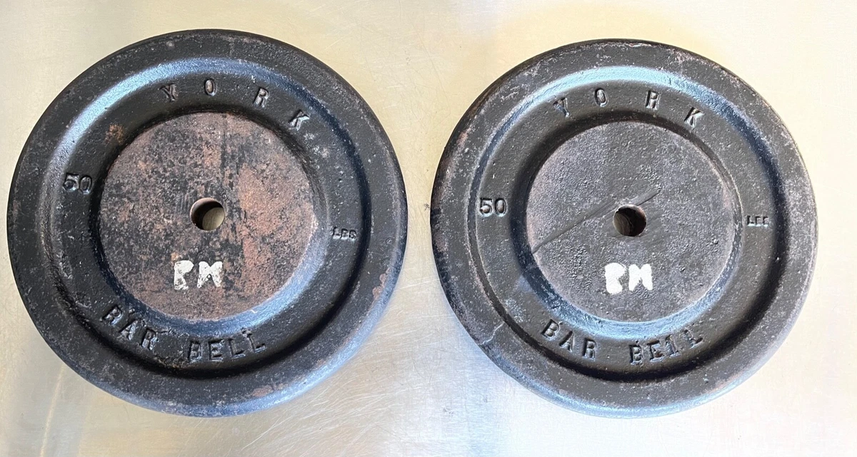 2 Vintage York Weight Plate 1 Inch Hole 50 Pounds Barbell Round