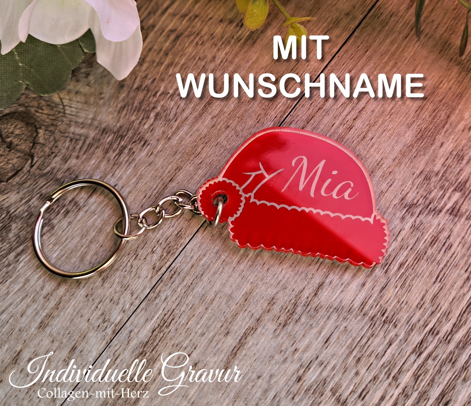 Schlüsselanhänger Acrylglas Rot Weihnachtsmütze Geschenk Nikolaus Weihnachten