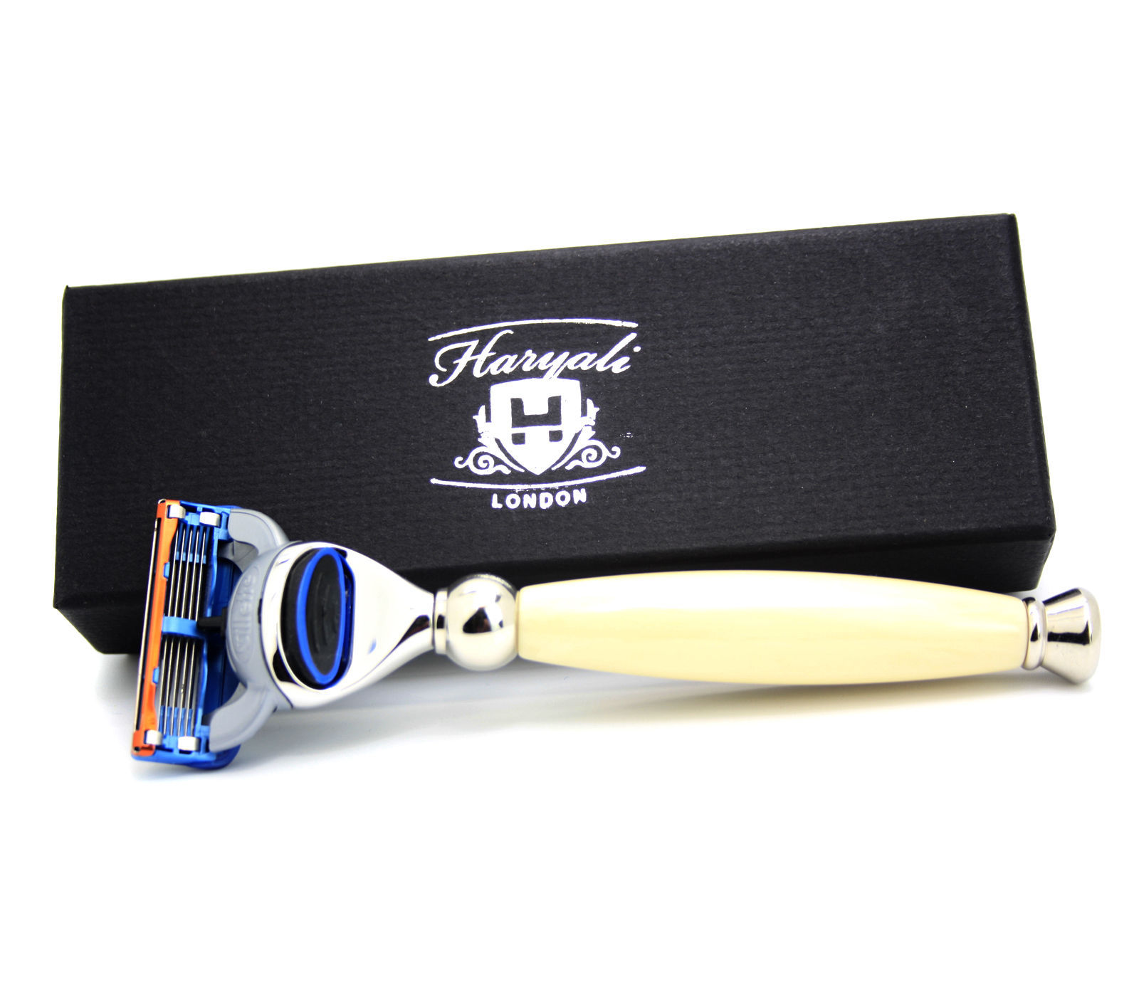 Men's 5 Edge Blade Shaving Razor Luxury Ivory Brass Handle in Branded ...
