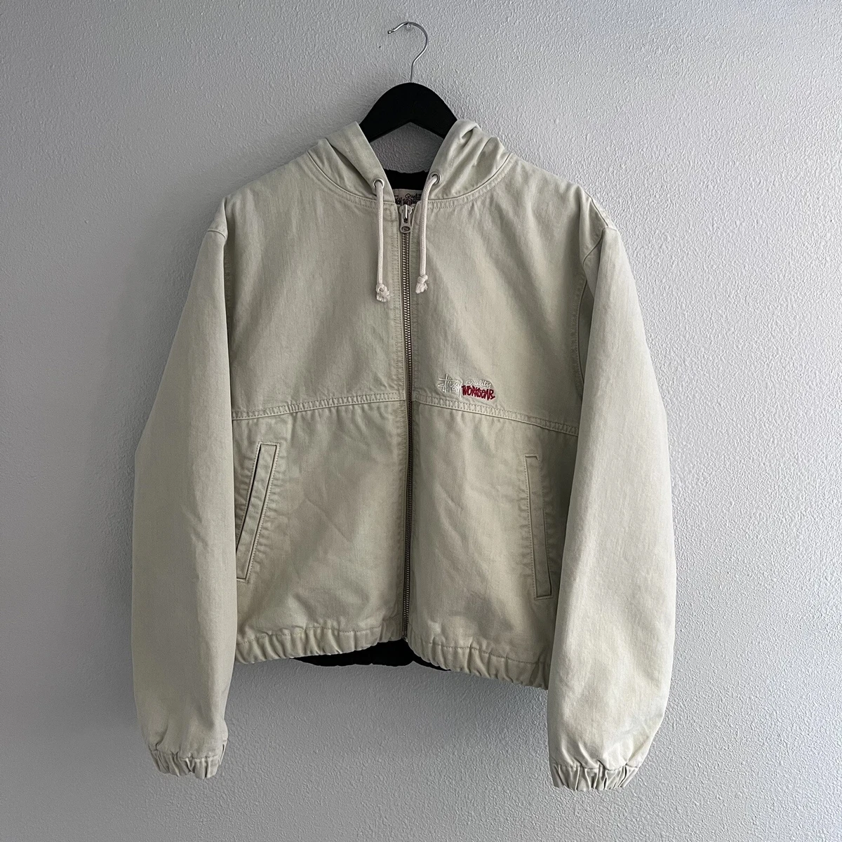 Stussy Double Dye Zip Up Work Jacket - Cream Size Medium