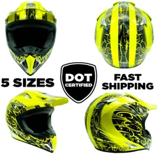 Yellow Hi-Viz Helmet Adult Dirt Bike ATV UTV Off Road ORV Motocross DOT MX