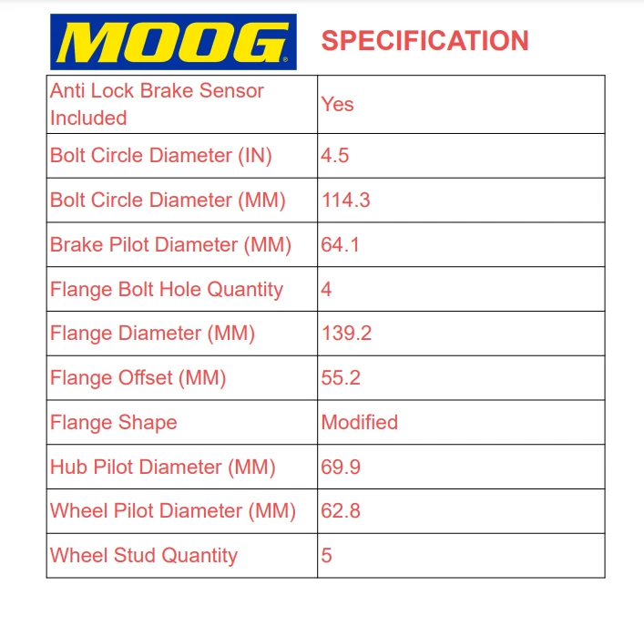 Cubo de roda traseira Moog e conjunto de rolamento para 2006 2007 2008 - 2011 Honda Civic - Imagem 3 de 4