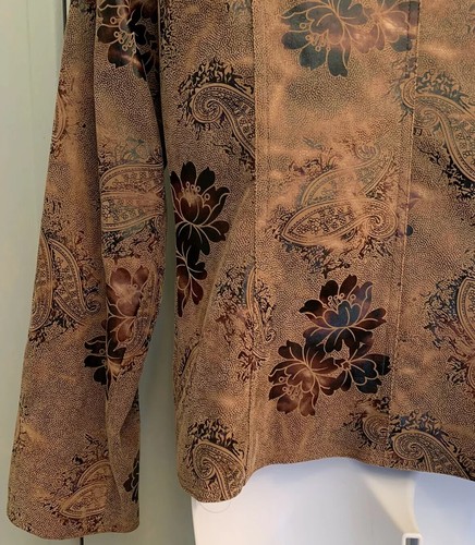 Bamboo Traders Size M Faux Suede Jacket Coat Paisley Floral Brown Earth Tones - Picture 9 of 12
