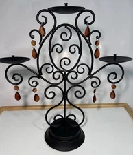 Candelabra  Ornate Black Metal & Acrylic Amber   Vintage Jeweled Estate Elegant