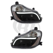 Headlights Headlamps for 13-19 Kenworth T-680 (Black) Left Right Pair Set